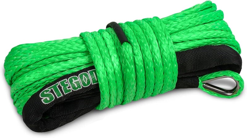 STEGODON Synthetic Winch Rope, 1/4'' x 50ft 10,000LBS Synthetic Winch Line 1/4 Winch Cable Replacement Synthetic Rope for 4WD Off Road Vehicle ATV UTV (Green) - Image 1